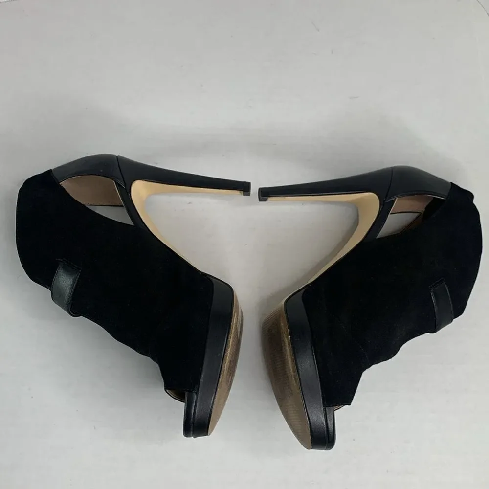 Michael Kors Isabella black suede leather peep toe heeled ankle booties NWOT - Picture 10 of 11